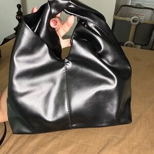 Women's Black Vegan Leather Knot Handle Tote - Unbranded